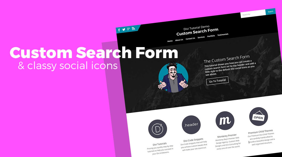 Top Header Search Form & Custom Social Icons