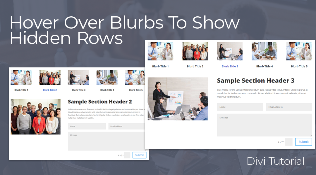 Hover Over Blurb To Reveal Hidden Rows in Divi
